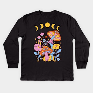 Cottagecore Mushroom Retro Moon Phases Kids Long Sleeve T-Shirt